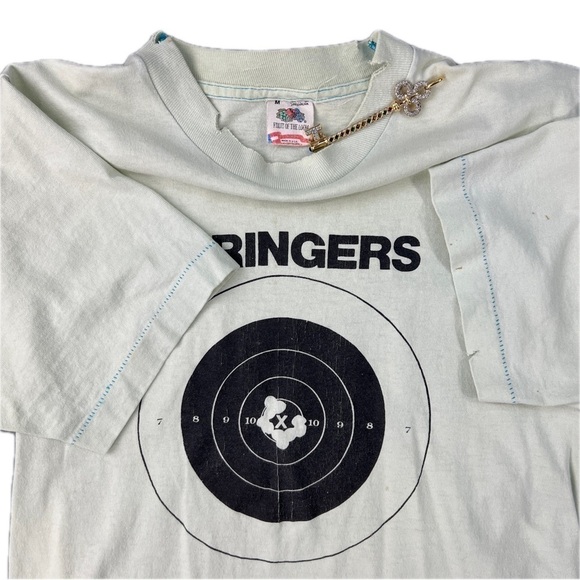 1980s FOTL Vintage Gun X RINGERS Bullseye Graphic spell out on off white Tee 🔫 - Picture 3 of 8